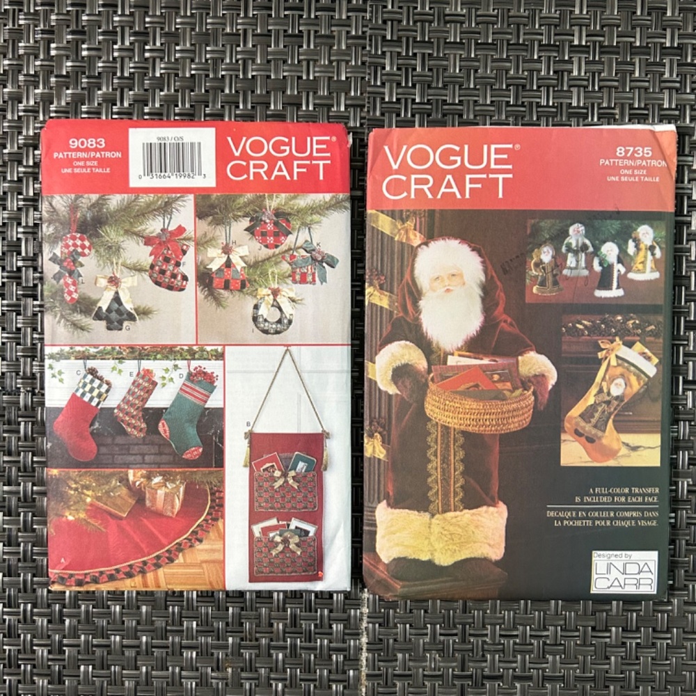 2 Vogue 8735 9083 Vintage Father Christmas Pattern Stockings Tree Skirt Ornament